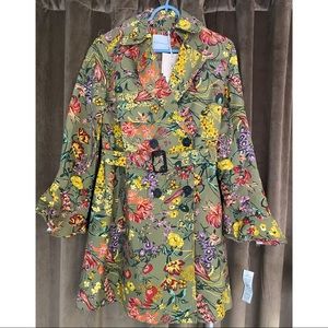 Rino Pelle Floral Olive Trench coat Anthropologie